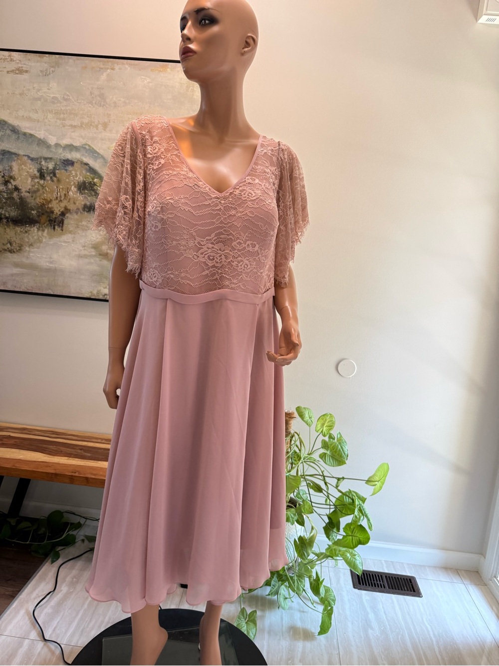 JJs House Dusty Rose Lace Flutter Midi Dress 20w or 22w see measurements nwt